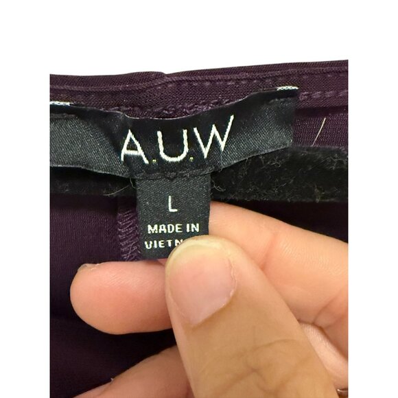 A.U.W Womens Large Purple Drape Front Blouse With Gold Accent Keyhole Neckline - Picture 3 of 7